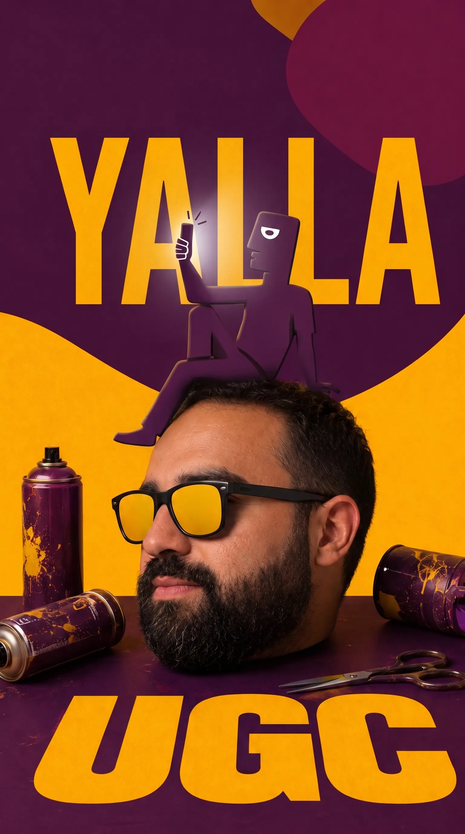 Founder wearing yellow sunglasses with the Yalla mascot sitting on his head